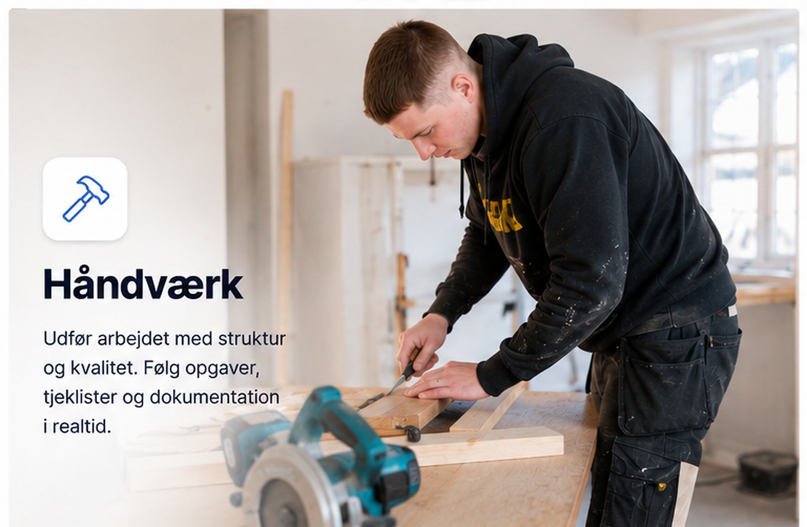 Håndværker udfører kvalitetsarbejde med struktur og dokumentation